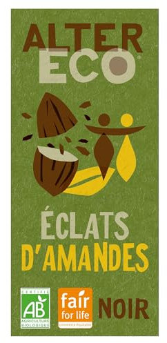 ALTER ECO - Tablette Chocolat Noir aux Éclats d'Amandes - Bio & Équitable - Chocolat Pérou - 100 g