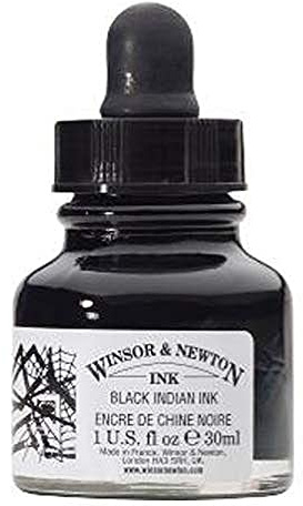 Winsor & Newton Drawing Ink, 30ml Bottle, Black Dropper Cap