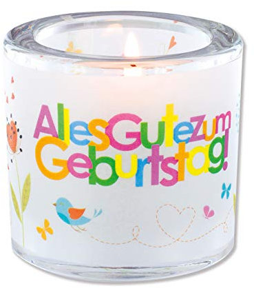 Butzon & Bercker Lichtmomente Windlicht Alles Gute zum Geburtstag - Teelichthalter mundgeblasen inkl. Teelicht und Geschenkverpackung - Geburtstagsgeschenk für Frauen, Männer & Kinder