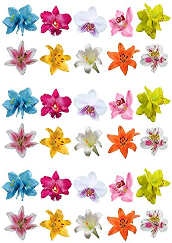 Superbes fleurs comestibles en papier hostie pour décoration des gâteaux, orchidées, et lys, lot de 30