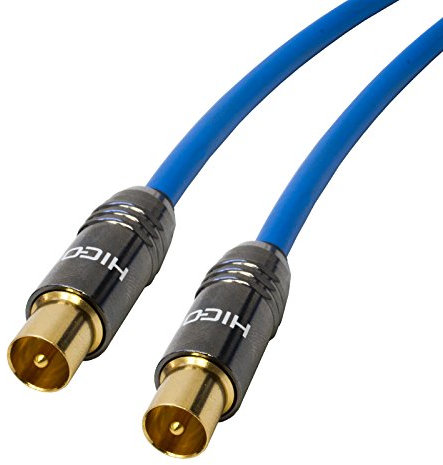 Premium TV Aerial Lead. 75ohm Van Damme Coax cable. Male to Male, Coaxial (50m, Blue)