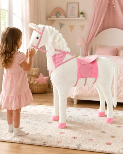 Sweety Toys 10370 plysch häst XXL jätteståhäst, vit prinsessa | ca 105 cm huvudhöjd, kan belastas upp till 80 kg, ridhäst, XXL storlek