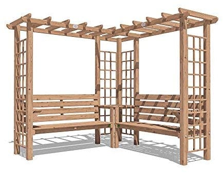 Dunster House Wooden Pergola Trellis Arbour Garden Arch With Corner Bench, Armrests and Mini Corner Table Gerlinde