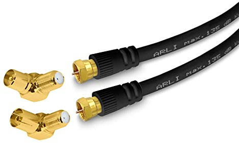 ARLI 3m TV Winkel Antennenkabel schwarz – max. 135 dB 5-fach geschirmt | vergoldete F-Stecker & IEC Winkeladapter | DVB-C DVB-T2 DAB+ 4K 8K HDTV Koaxialkabel
