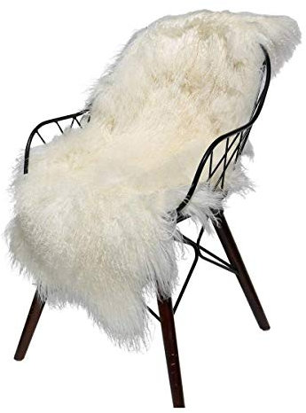 Hollert Lammfell Tibet Sheepskin Monglolisches Schaffell gelockt sehr weich Echtfell Dekoration Läufer Teppich Größe 80-90, Farbe Weiß