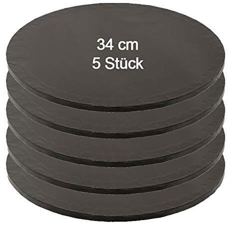 Tortenplatte/Cake Board Rund Schwarz 34 cm 5 Stück