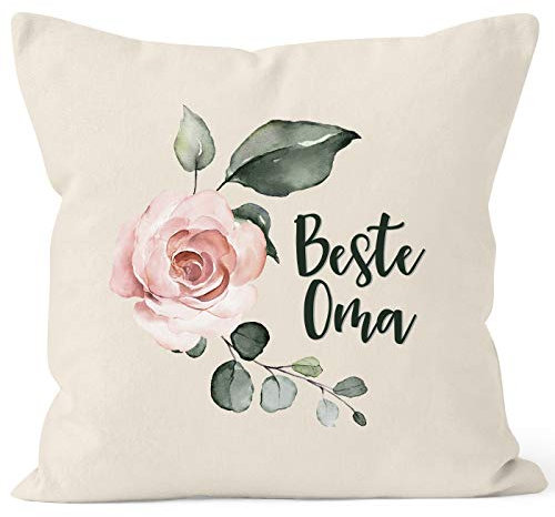 MoonWorks® Kissen-Bezug Beste Oma Geschenk Watercolor Kissen-Hülle Deko-Kissen Baumwolle Natur Unisize