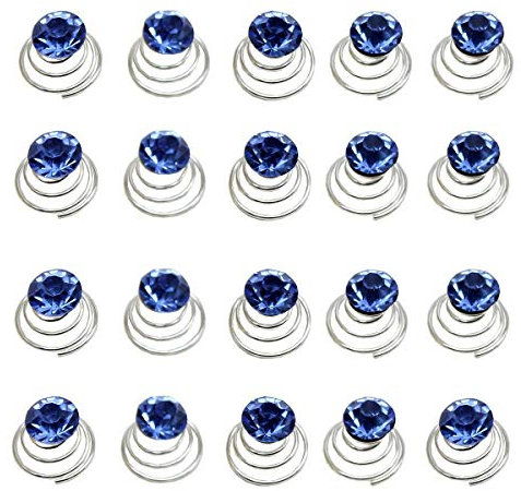 Vpang 20 Stück Spiral-Haarnadeln Swirl Hair Twists Coils Haarspangen Hochzeit Braut Glänzend Strass Kristall Metall Spirale Twist Haarnadeln Haarschmuck (Blau)