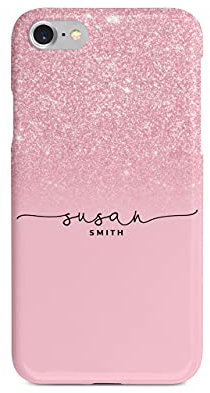 Tirita Personalised Initials Custom Hard Phone Case Compatible with iPhone 6 & 6s PRINTED GLITTER, NOT REAL GLITTER Ombre Sequins Effect Babby Pink