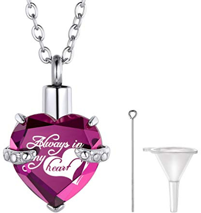 PROSTEEL Porta Cenizas Colgante Corazon Piedra Violeta, Urna para Cenizas Humanas Colgante Relicario Recuerdo
