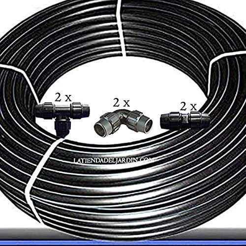 Suinga Tuyau polyéthylène alimentaire 32mm 10 bar 25m PE100 HD, bande bleu, tuyau d'eau potable/tuyau d'arrosage. Comprend 2 coudes, 2 Tés et 2 raccords en polyéthylène