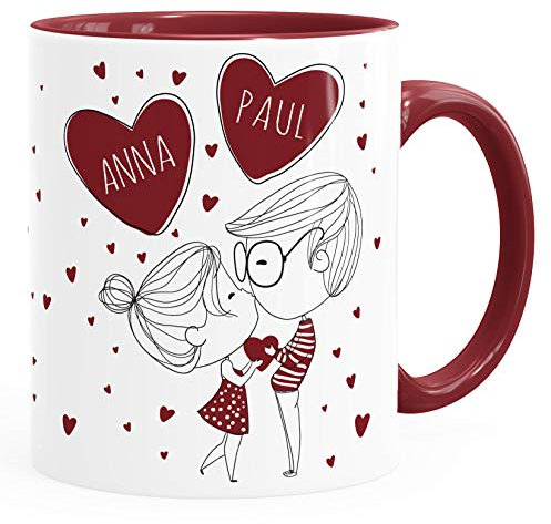 SpecialMe® personalisierte Kaffee-Tasse Liebespaar Pärchen mit Liebesbotschaft Liebes-Geschenk Freundin Mann anpassbar Herzen inner-bordeaux Keramik-Tasse