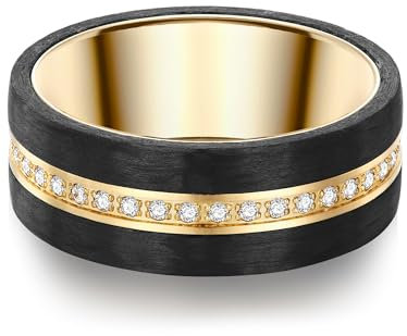 Trilani Damen-Ring Edelstahl gelbvergoldet Zirkonia weiß Brillantschliff - Edelstahlring vergoldet Carbon Verlobunsgring Ehering Partnerring