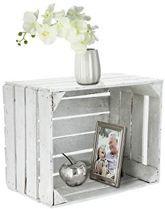 Cepewa Obstkiste zum Stapeln weiß │gebrauchter Vintage Look │Weinkiste aus Holz 50 x 40 x 30 cm (1 x Obstkiste weiß)