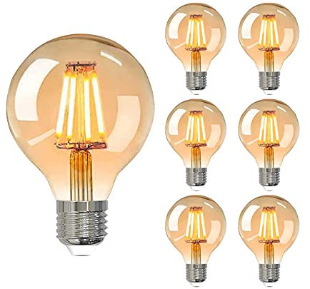 YOUDIAN E27 Screw Bulb,Led Edison Light Bulb, Non-Dimmable Retro E27 Screw Bulb,220V 4W(40W Equivalent) 400 Lumen Warm White 2700K CRI>90,G80 Led Filament Light Bulb,90% Energy Saving(6Pack