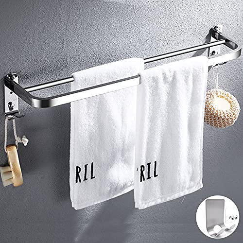 Portasciugamani,Porta Asciugamani da Bagno,Portasciugamani da Parete con due Portasciugamani e Gancio di Design,Acciaio Inox, Portaasciugamano da Bagno Senza Foratura(40cm)