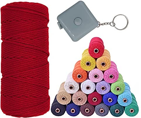 VITSOLE Makramee Garn - 3mm x 100m/109Yards/328 Feet (28 Farben) 100% Baumwolle Makramee Baumwollgarn mit 4 Einfachdrehung & 1 Maßband für Wandbehänge DIY Handwerk