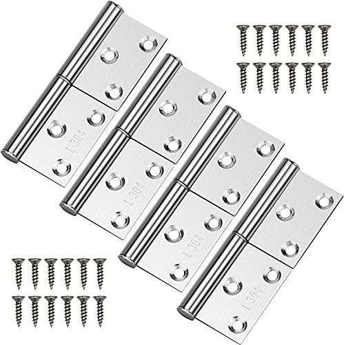 YUENX 4 Pièces Charniere Acier Inoxydable Charnière de Porte Charnière en Acier Inoxydable Démontable avec 24Pcs Vis pour La Maison Meubles Matériel Armoire Garde Porte Tiroir