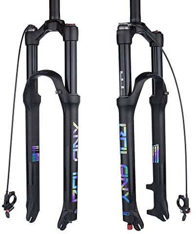 BOLANY 26/27.5/29 Mountain Bike Air Suspension Fork Shock Absorber Rebound Adjustment 1 1/8 Straight Tube QR 9mm Travel 100mm Manual/Remote Locking Fit Mountain/Road Bike
