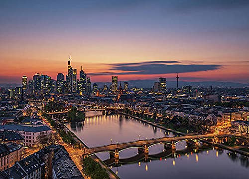 Frankfurt am Main Skyline Kunstdruck Wandbilder | Leinwand 40X30 cm Wanddeko | Deko Schlafzimmer Wohnzimmer Küche Bilder | Canvas Wandbild Bilder mit Rahme | Geschenke Modern Bild (Frankfurt)