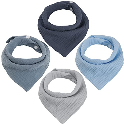 WD&CD 4 Stück Baby Dreieckstuch Lätzchen, Doppellagig Weiche & Absorbierende Musselin Halstüch Sabberlätzche mit 2 Verstellbares Druckknopf - A