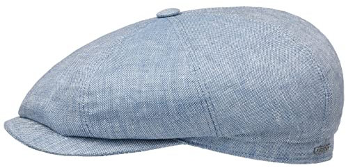 Stetson Hatteras Classic Leinen Flatcap Damen Herren Made in EU Baumwolle Gefüttert Temperatur Feuchtigkeitsregulierend Sommer Winter hellblau 60 cm