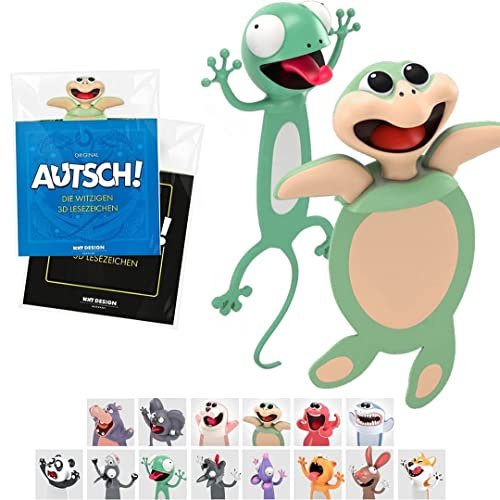 KXT Witzige 3D Lesezeichen - Original AUTSCH! Cartoon Tiere - Lustiges Geschenk für Kinder und Erwachsene (Die Grünen)