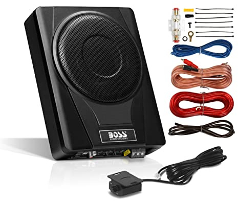 BOSS Audio Systems BASS8K 8 Powered Car Subwoofer and Amplifier Cable Set, 800 Watts Max Power Under Seat Low Profile 8 Gauge Cable Kit for Truck Boxes and Enclosures