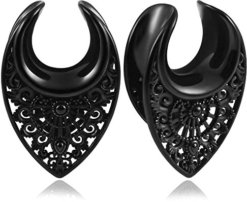 Vankula Ohr Tunnel Flesh Plug Saddles Hohl Edelstahl für Gestreckte Expander Ohrpiercing 10mm(00G) Schwarz