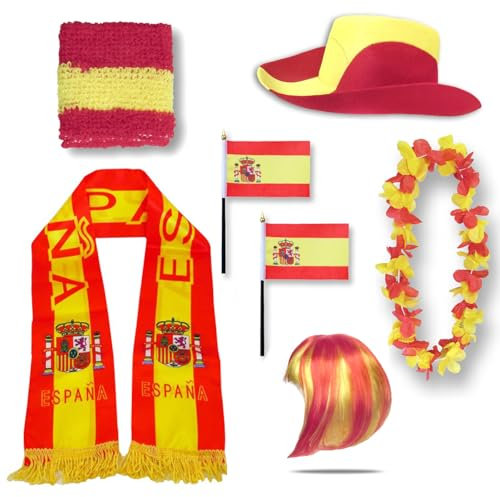 Sonia Originelli Fanset Fanartikel Fanhut Blumenkette Fanschal Schweißband Fähnchen Perücke WM EM Farbe: Spanien Bob