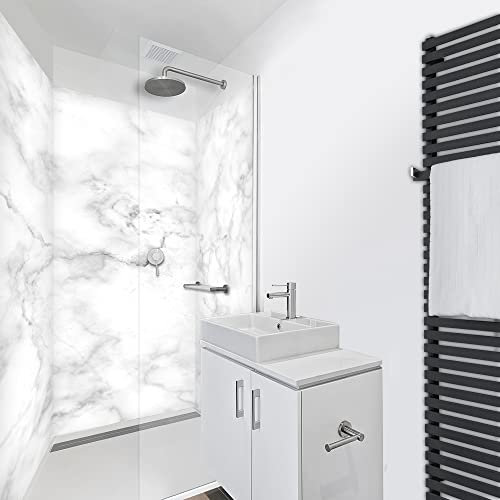 WANDFREUDE individuelle Duschrückwand Aluverbundplatte auf Maß (3 Stück - Marmorierte Platte - Seidenmatt) – Dusche Wandverkleidung Duschwandverkleidung Duschrückwände