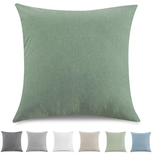 TOCOMOA Kissenbezug 50x50 cm 2er Set - 100% Gewaschene Baumwolle Kissenbezüge Oeko-TEX Zertifiziert, Leinenoptik und Atmungsaktiv Kissenhülle, Grün Kopfkissenbezug mit Reißverschluss