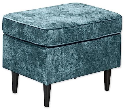 OSKAR Fußhocker gepolstert, Smoke Blue - Vintage Polsterhocker für Sessel, Couch und Sofa - 63 x 43 x 42 cm (B/H/T)