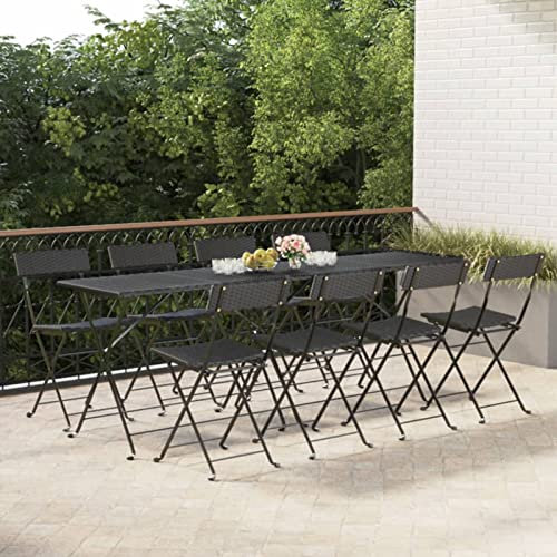 Chusui Bistrostühle 8 STK. Klappbar, Gartenstühle, Balkonstuhl, Balkon Stuhl, Garten Stühle, Terrassenstuhl, Stühle Für Draußen, Schwarz Poly Rattan und Stahl