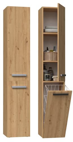 ADGO Badezimmerschrank mit wäschekorb Artisan - Kleiderschrank - Badezimmermöbel - Badezimmerregal - Aufbewahrungsschrank - Bad Hochschrank - Badezimmerschrank Hoch - Mehrzweckschrank