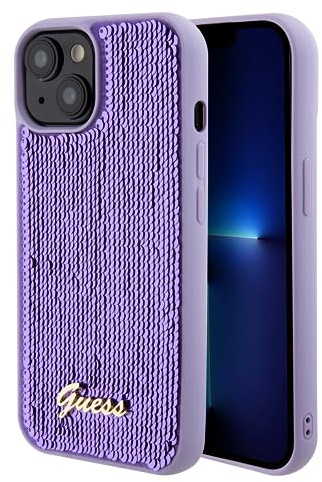 Guess GUHCP15SPSFDGSU Hülle für iPhone 15 6.1 lila hardcase Sequin Script Metal