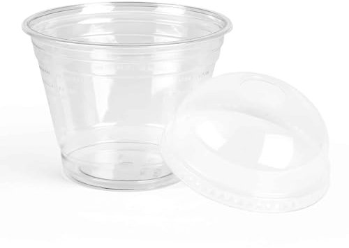 Inoverse 100 Stück Smoothie Becher To Go, Smoothie Cup 200 ml, Dessertbecher, Plastikbecher, Eiskaffee Becher, Cocktail Gläser Plastik, Bubble Tea Becher, inkl. Domdeckel mit Loch