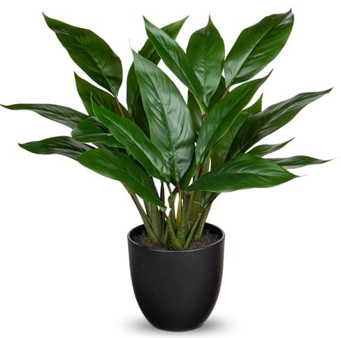 Briful 16.9 Artificial Plants in Pot Calathea Makoyana Fake Plants, Decorative Artificial Indoor Plants Maranta Faux Potted Plants for Home Office Bedroom Decor, Height 43CM, Dark Green