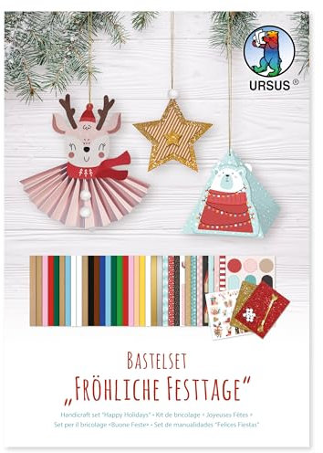 Ursus 7960099F - Bastelset, Fröhliche Festtage, weihnachtlicher Materialmix zur Erstellung von hochwertigen Weihnachts-Girlanden, inkl. Anleitung, als Advents- und Weihnachtsdeko