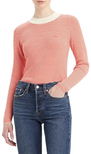 Levi's Crew Rib Sweater, Donna, Vanilla Stripe Flame Scarlet, S