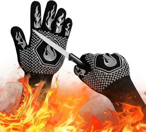 Guantes ignífugos para barbacoa, guantes resistentes a los cortes de parrilla de 1762 °F, guantes resistentes al calor, guantes de horno de silicona antideslizantes, guantes de cocina seguros para