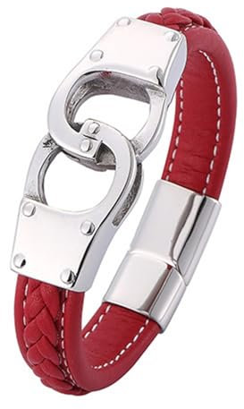 Wycian Armband Edelstahl Damen, Herren Armband Handschellen Magnetschnalle Lederarmband Silber 20.5CM Rostfreier Stahl für Männer Frauen