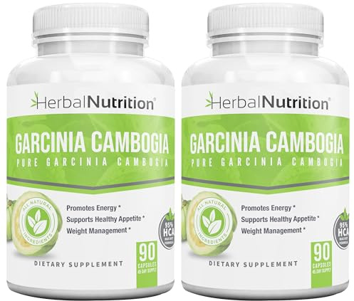 Herbal Nutrition Garcinia Cambogia for Weight Management and Kidney Stone Management, 2, 90 Count Bottles 180 Capsules 60% and 95% HCA Blend Dosing 700mg - 2400mg