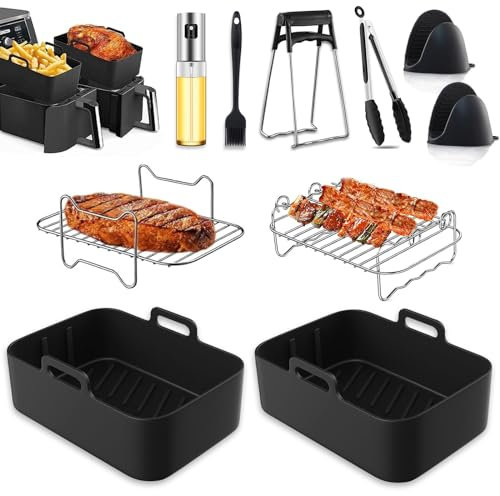 2024 Air Fryer Accessoires Set, Accessoires Ninja Air Fryer Double Zone AF400EU AF300EU 7.6L-9.5L & Other Ninja Foodi Airfryer, avec Grille, Moule Silicone, Spray Huile, etc
