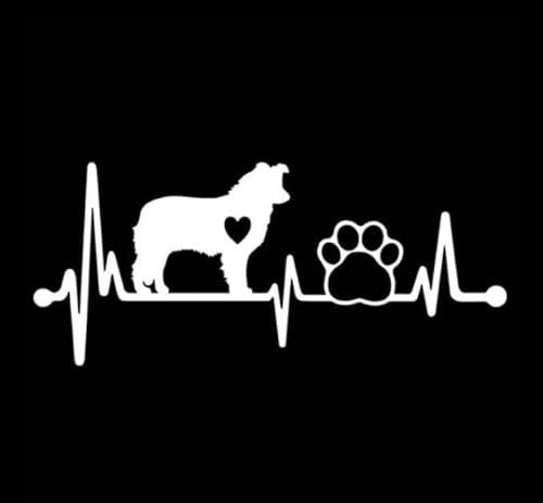 Autoaufkleber 15Cm(5.9 Inch) Weißer Border Collie Herzschlag Liebe Kardiogramm Aufkleber Haustier Hund Wasserdicht Aufkleber Border Collie Hundepfoten-Abdrücke Lustige Autofenster Stoßstange Dekor