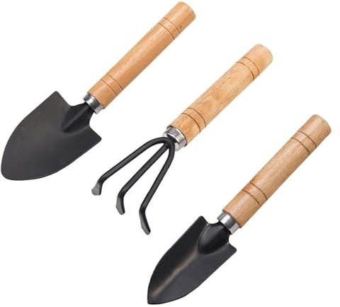 NHEISSCF Gartengeräte, Gartenschaufel, Kellenset, 3-teiliges Mini-Gartenschaufel, Rechen, Kelle, Schaufel, tragbares Garten-Bonsai-Werkzeug-Set for Blumen, Topfpflanzen, Handwerkzeug