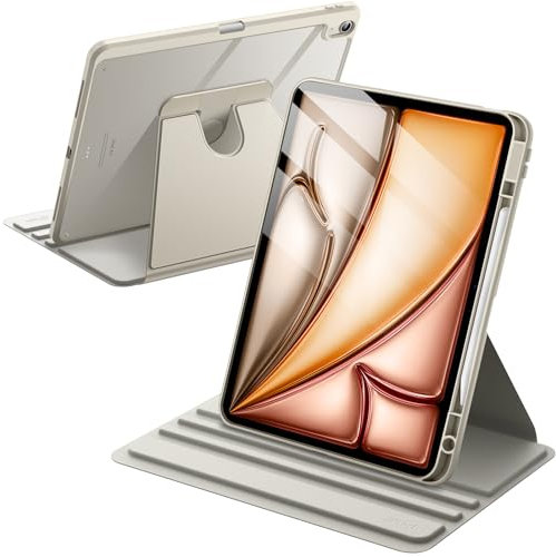 JETech Coque Rotatif pour iPad Air 13 Pouces M3/M2 (2025/2024) avec Porte-Pencil, Étui Housse de Support de Protection Rotatif à 360 Degrés Dos Transparent (Lumière Stellaire)