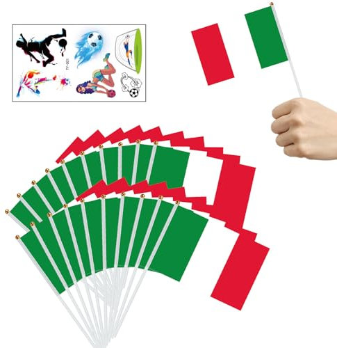 KARELLS 20-Stück Italienische Handflagge, Mini-Flagge mit Holzstab, Rot-Weiß-Grün, Patriotisch, Festivals, Sport, Kulturveranstaltungen