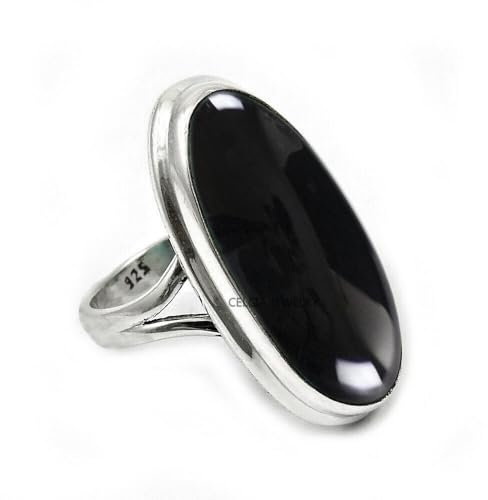 Large Oval Gemstone Handmade Jewelry, 925 Sterling Silver Tribal Ring, Engagement Gifts for Couples, Birthday Gifts for Men, Fathers Day Gifts, Promise Ring, Mens Gifts (Size 9, Black Onyx)
