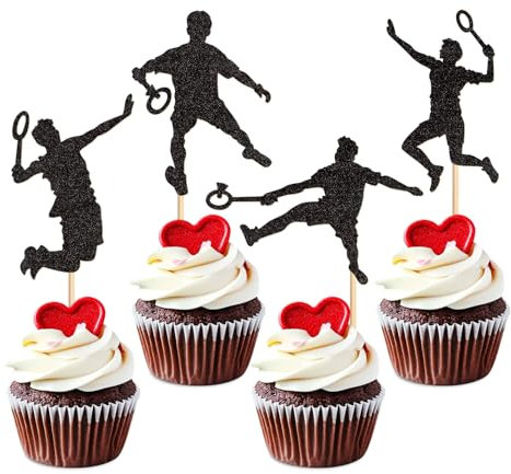 Keaziu 24 Pack Badminton Cupcake Toppers Sports Players Cupcake Picks Sports Theme Birthday Cake Decorations for Baby Shower Boys Girls Birthday Party Decorations